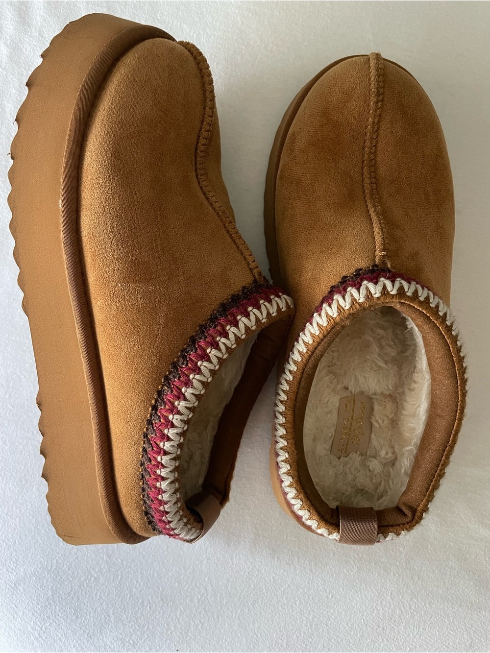 Altar'd State Chestnut Suede Faux-Fur Lined Slip-On Clogs with Braided Trim